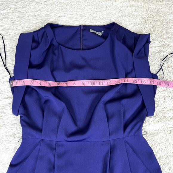 Eliza J Purple Pleated Drape Sleeve Tie Waist Mini Dress 2 - Picture 9 of 10